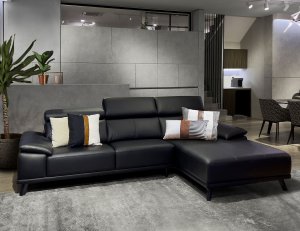 Kof L-Shape Half Leather Sofa with Adjustable Headrests