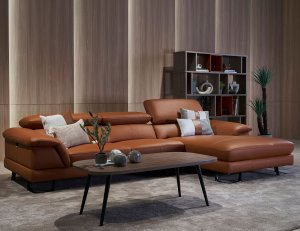 Korus L-Shape Leather Sofa with Adjustable Headrest