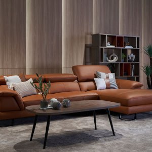Korus L-Shape Leather Sofa with Adjustable Headrest
