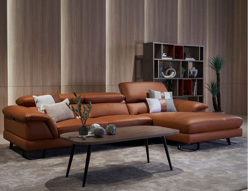 Korus L-Shape Leather Sofa with Adjustable Headrest