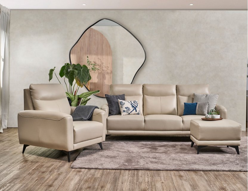 Leo Full Leather Sofa With High Backrest And Modern High Steel Legs