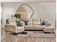 Leo Full Leather Sofa With High Backrest And Modern High Steel Legs