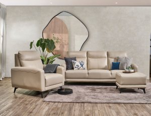 Leo Faux Leather Sofa With High Backrest And Modern High Steel Legs