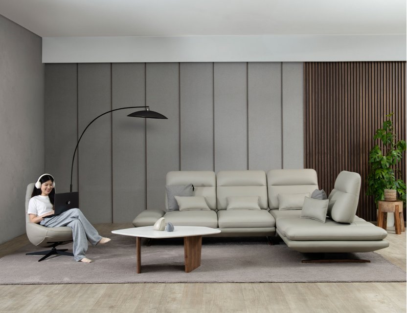 Lovy Corner Full Thick Leather Pushback Sofa