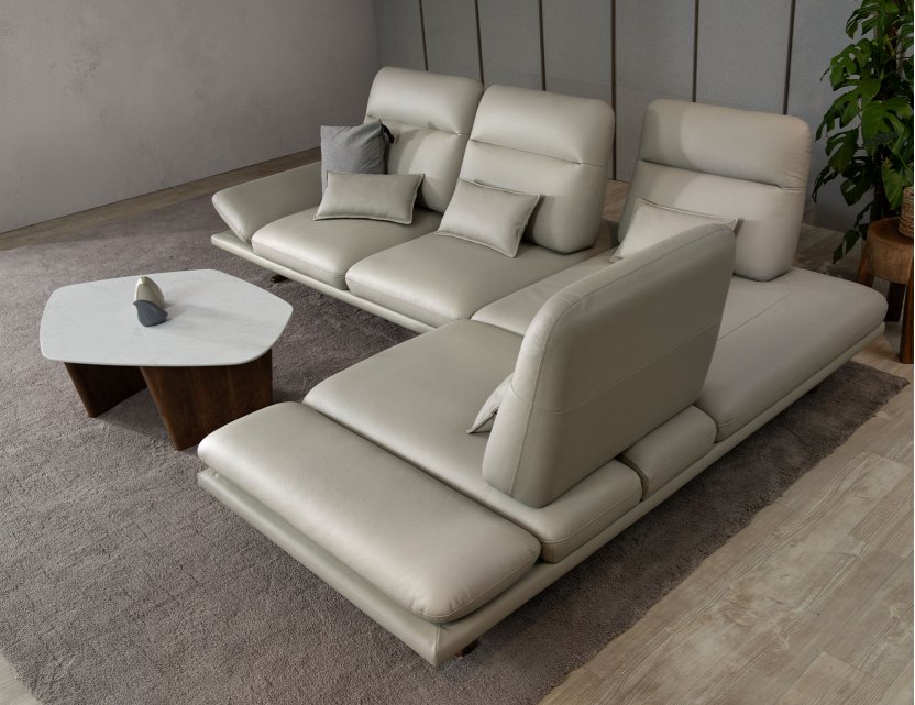 Lovy Corner Full Thick Leather Pushback Sofa