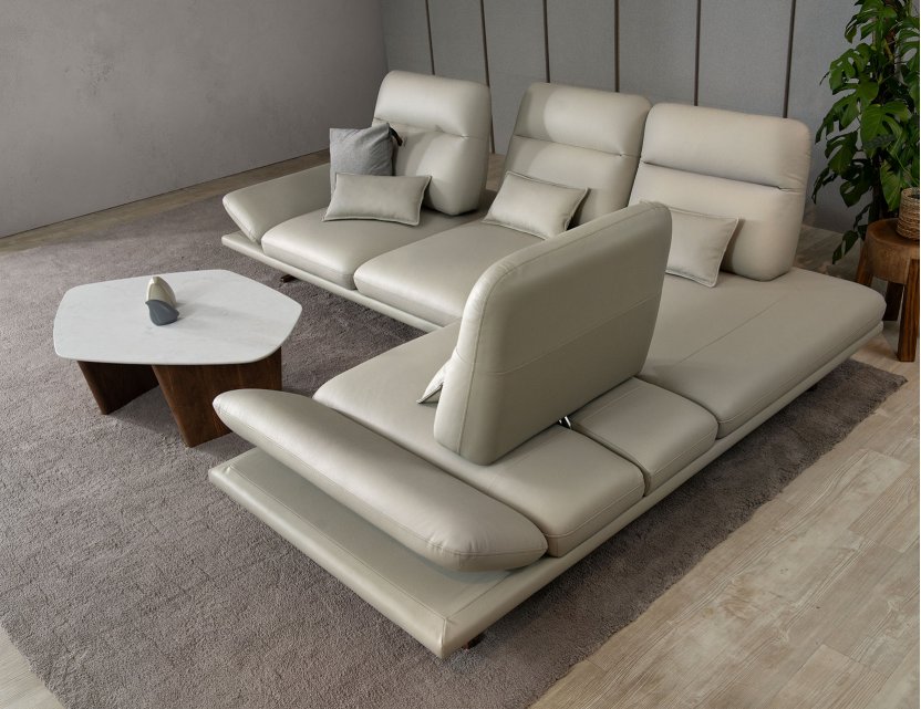 Lovy Corner Full Thick Leather Pushback Sofa