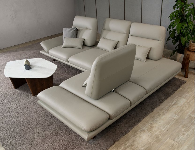 Lovy Corner Full Thick Leather Pushback Sofa