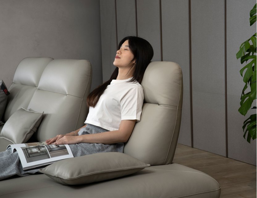 Lovy Corner Full Thick Leather Pushback Sofa