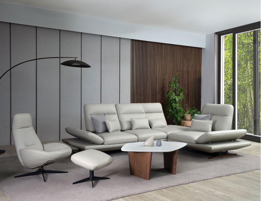 Lovy Corner Full Thick Leather Pushback Sofa