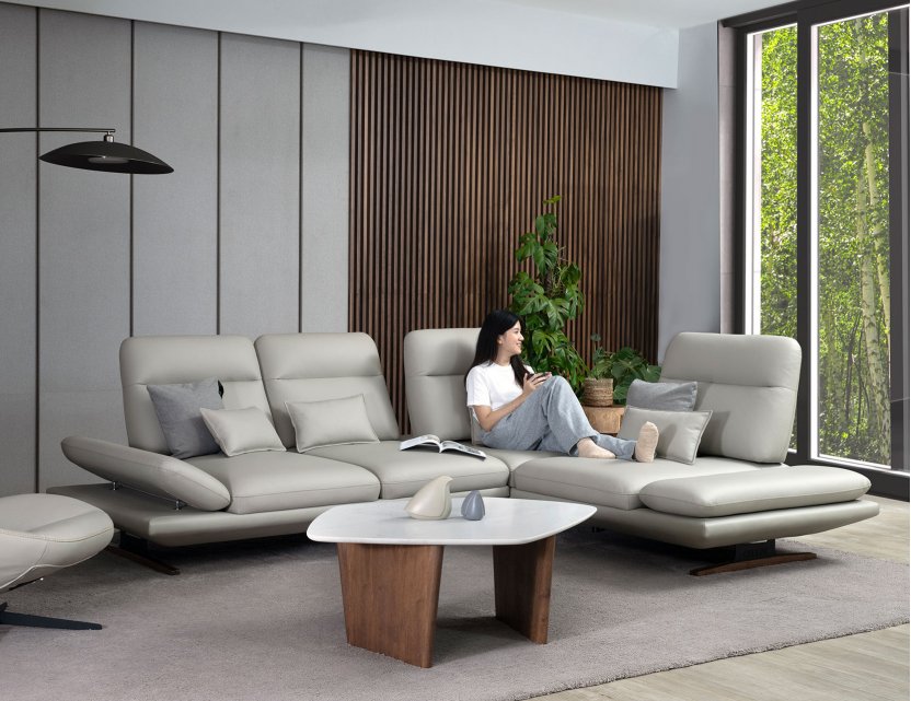 Lovy Corner Full Thick Leather Pushback Sofa