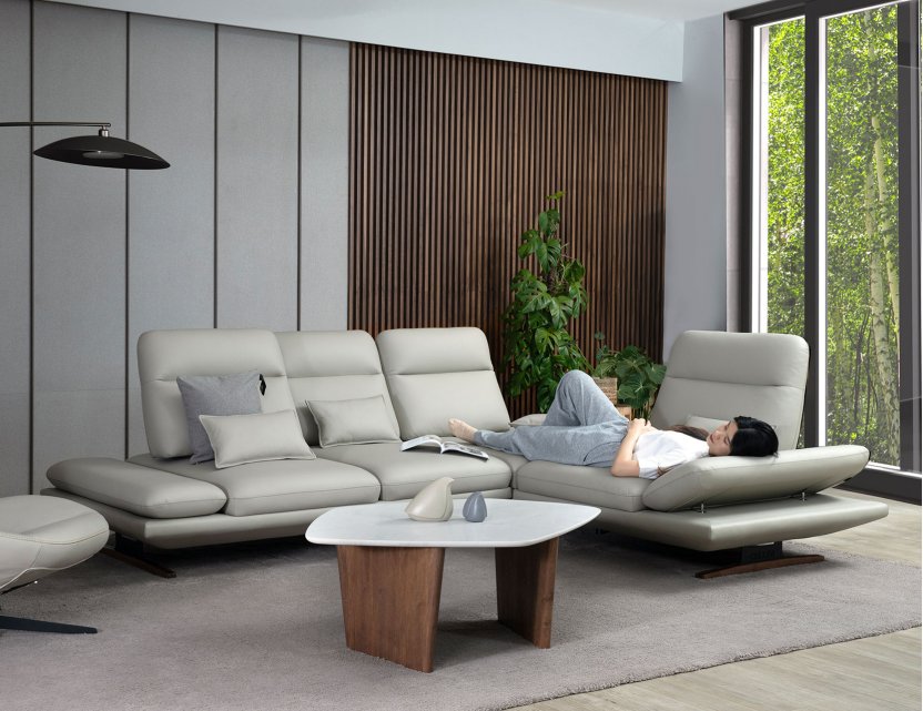Lovy Corner Full Thick Leather Pushback Sofa