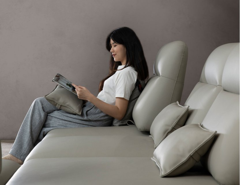 Lovy Corner Full Thick Leather Pushback Sofa