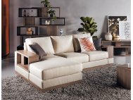 Luceo L-Shape Fabric Sofa with Wooden Storage Arm