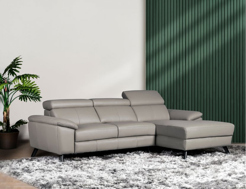 Marvin L-Shape Leather Sofa with Adjustable Headrests