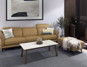 Vinge Leather Sofa With Footstool And Adjustable Headrest